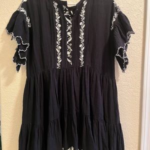 Free People Santiago embroidered mini black dress